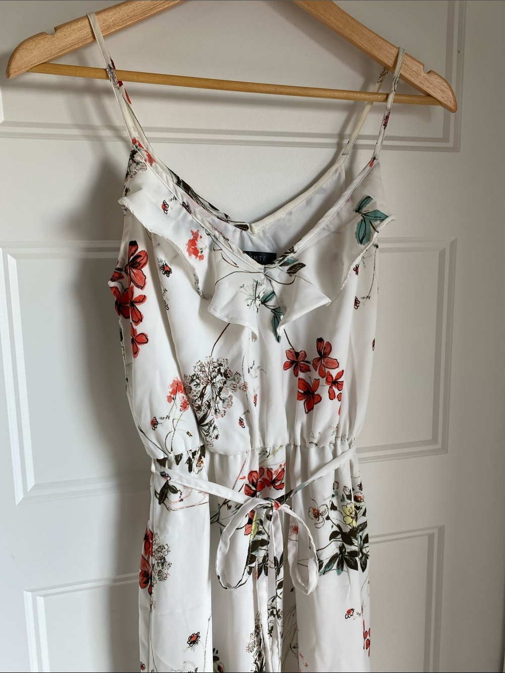 Dynamite White Floral Ruffle-Front Maxi Dress